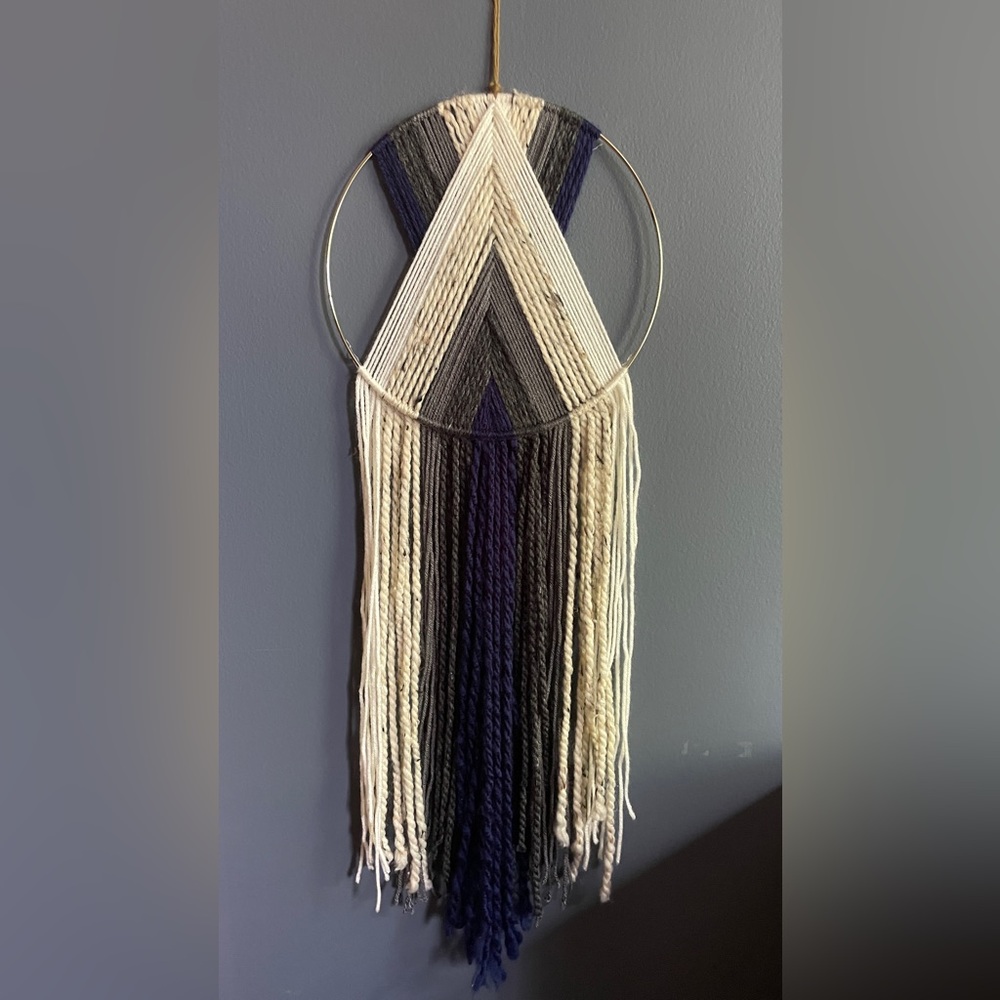 Handcrafted Macramé Wall Hanging in Cream and Purple